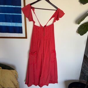 Pilcro Red Backless Dress with Button Detail